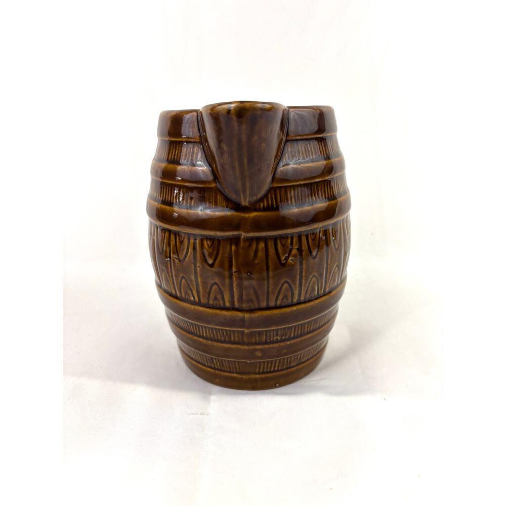 Vintage‎ Brown Glaze Barrel Pitcher Pottery 7" - Picture 7 of 12